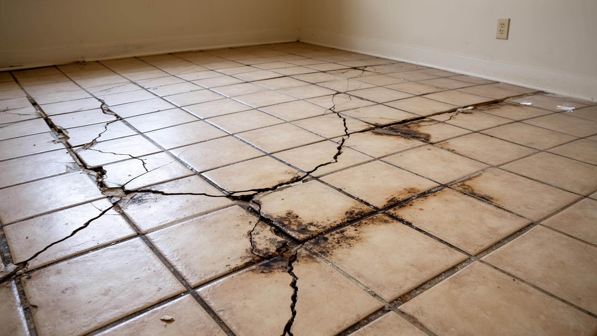 Cracked tile floor transformed into natural stone masterpiece — before
